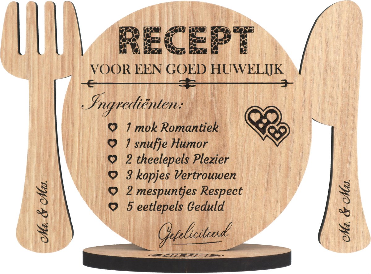 Recept huwelijk - houten wenskaart - kaart van hout - gefeliciteerd