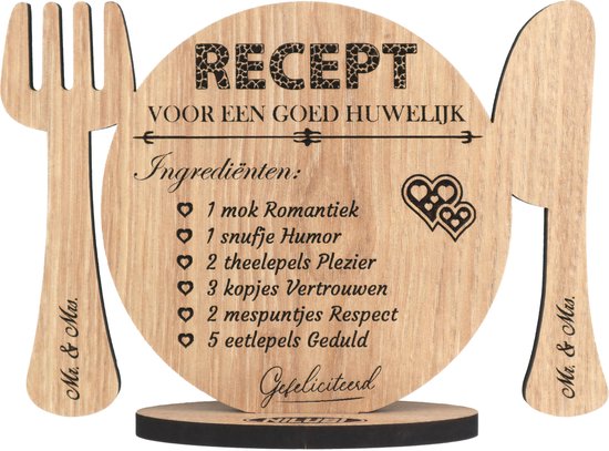 Trouw binnen Panorama Recept huwelijk - houten wenskaart - kaart van hout - gefeliciteerd -  trouwen - Mr &... | bol.com