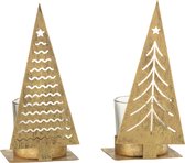 J-Line Kaarshouder kerstboom - theelichthouder - metaal - goud - 2 stuks - kerstversiering