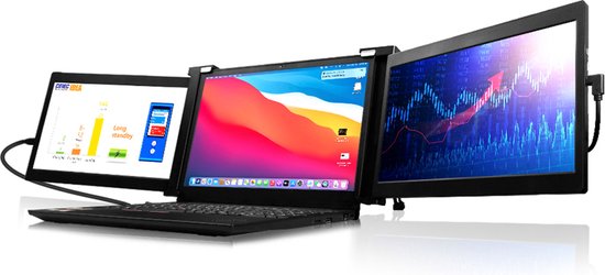 Lipa HDR-70 Triple Portable monitor Full HD - Extra beeldscherm laptop - Tri-screen- Triple monitor - 1 Kabel model (ook voor MacOS & Windows) - Plug & Play - Voor schermen tussen 13.3 en 16.1 inch - 60 Hz - HDR en IPS - 2x 11.6" - Met Draagtas