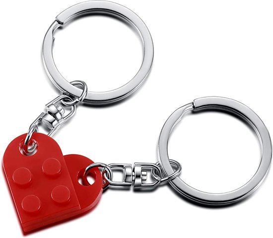 Bouwstenen sleutelhanger - Imitatie bouwsteen hart - brick keychain - Vriendschap - Geliefde - BFF - Rood - Valentijn cadeautje voor haar & hem