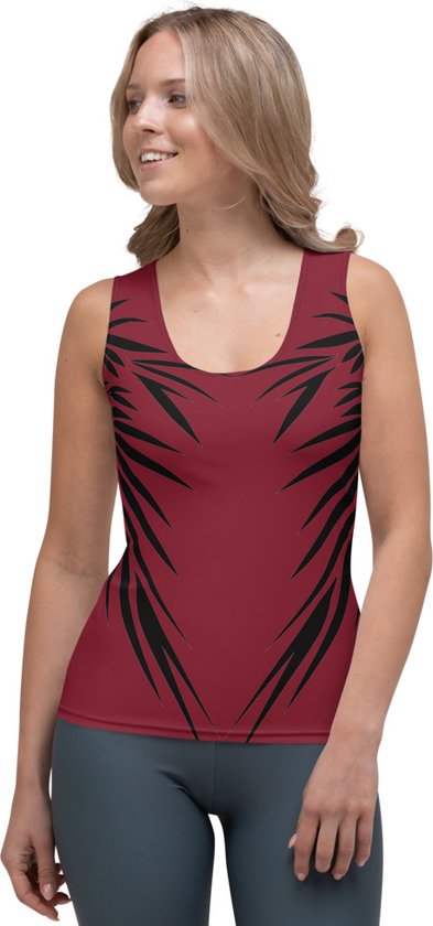 Débardeur - design Power Up - Dry Fit - Haute Performance - impression unique - 4way stretch -UV 38/40 - Running - Yoga - Fitness - Danse - Pilates - Training - Sport Top - femme - rouge chaud noir - taille L