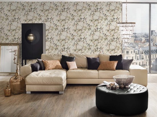 Papier peint Fleurs Profhome 364982-GU papier peint intissé légèrement texturé avec motif floral mat beige vert gris rose 5,33 m2