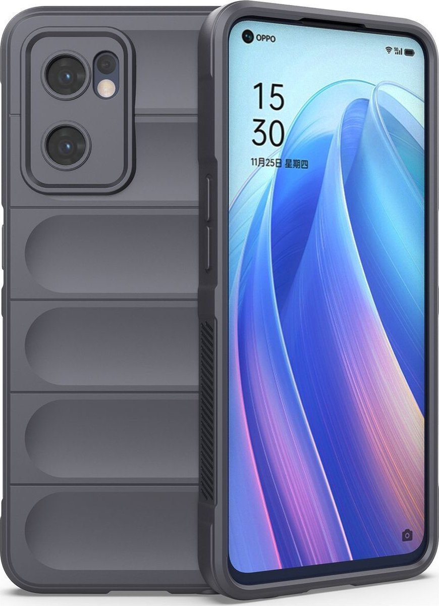 Mobigear Hoesje geschikt voor OPPO Find X5 Lite Telefoonhoesje Flexibel TPU | Mobigear Bumpy Backcover | Find X5 Lite Case | Back Cover - Charcoal