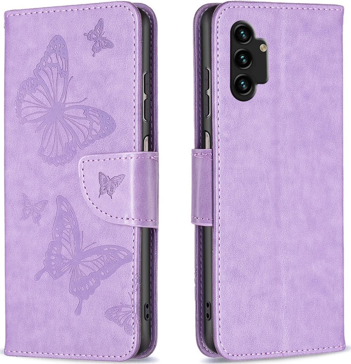 Mobigear Telefoonhoesje geschikt voor Samsung Galaxy A13 4G Hoesje | Mobigear Butterfly Bookcase Portemonnee | Pasjeshouder voor 2 Pasjes | Telefoonhoesje voor Pinpas / OV Kaart / Rijbewijs - Paars