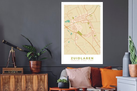 Muurstickers - Sticker Folie - Kaart - Zuidlaren - Stadskaart - Plattegrond - 80x120 cm - Plakfolie - Muurstickers Kinderkamer - Zelfklevend Behang - Zelfklevend behangpapier - Stickerfolie