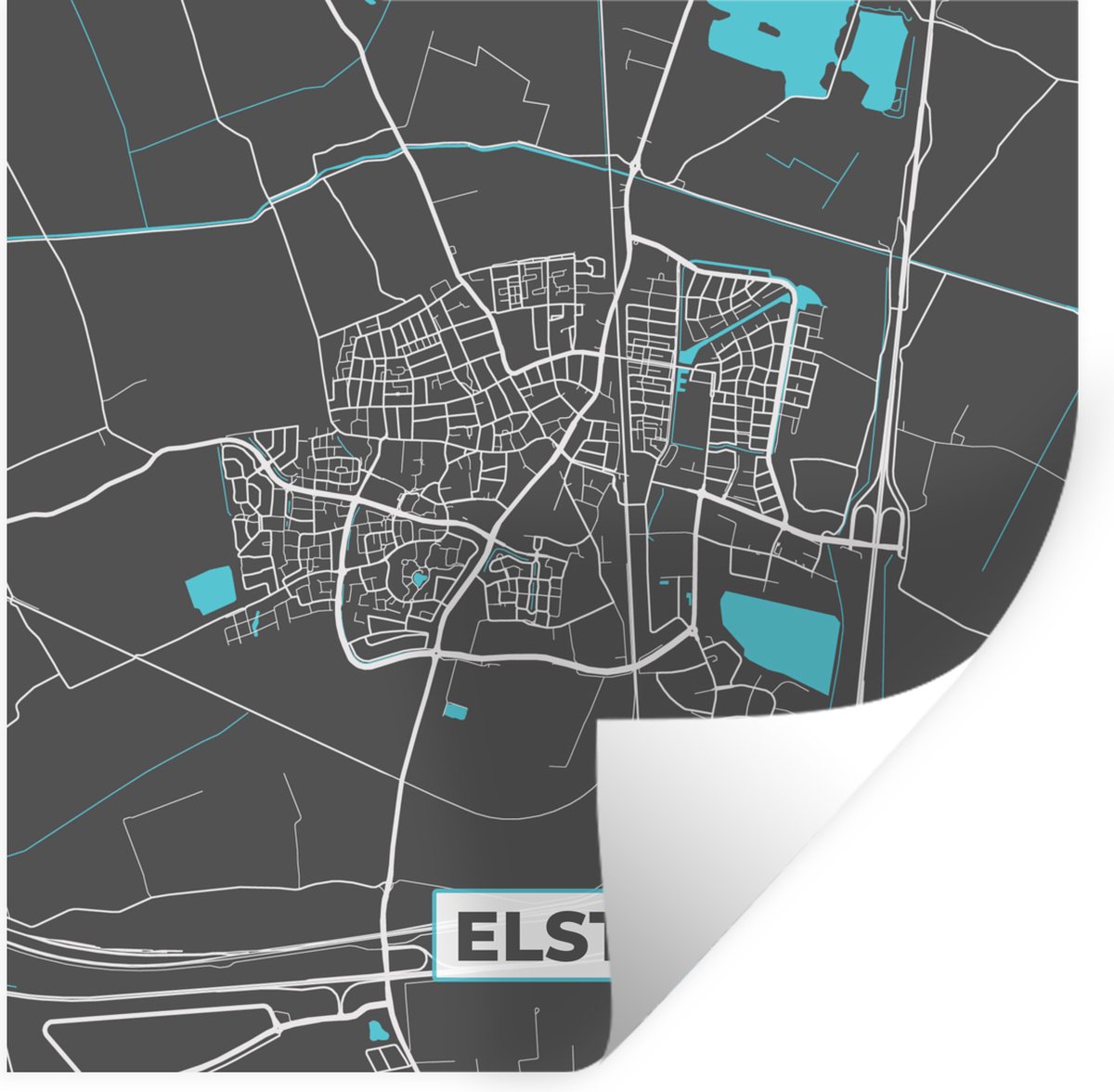 Muurstickers - Sticker Folie - Kaart - Stadskaart - Elst - Plattegrond - 120x120 cm - Plak
