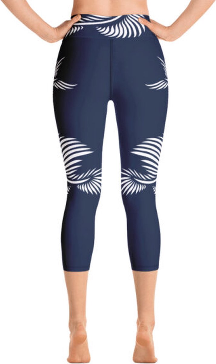 Sportlegging - Capri 3/4 - design Lines 4 Peace - High Waist - Dry Fit - High Performance - 4way stretch - unieke print - UPF 50+ - Hardloop - Yoga - Fitness - Dans - Pilates - Training - sportbroek - marineblauw wit - dames- maat S van Merkloos — afbeelding 3