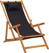 vidaXL Chaise de plage pliable Bois d'eucalyptus massif et tissu noir