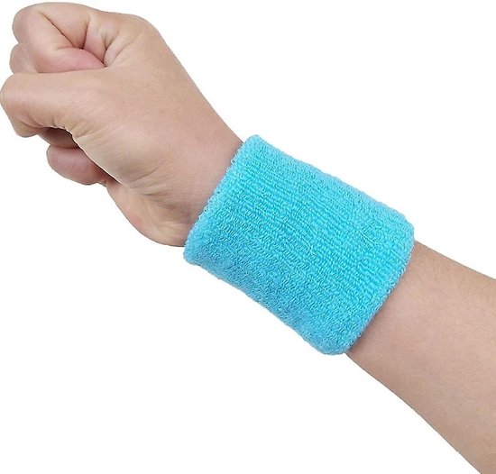 MJ Sports Premium Wristbands Sweatbands Light Blue - Bandeaux absorbants 2 Pieces - Wristbands Unisex 11 cm