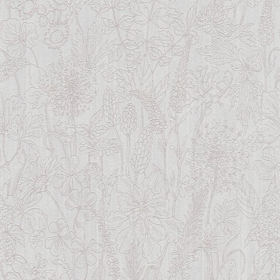 Bloemen behang Profhome 378341-GU vliesbehang licht gestructureerd met bloemen patroon mat grijs wit 5,33 m2