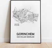 Gorinchem city poster, A4 zonder lijst, plattegrond poster, woonplaatsposter, woonposter