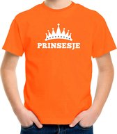 Oranje Prinsesje met kroon t-shirt meisjes - Oranje Koningsdag kleding 122/128