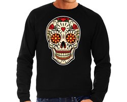 Sugar skull fashion - sweater - rock / punker / halloween - zwart - voor heren - trui - Dia los Muertos outfit XL