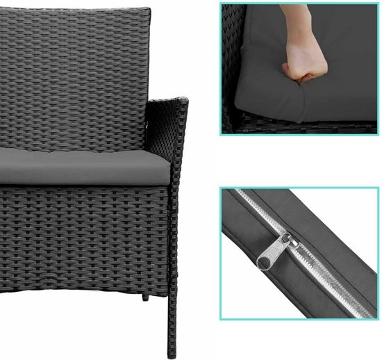 3-delige Tuinset - Tuinstoelen - Tafeltje voor Tuin - Buiten Loungeset - Tuinaccessoires - Stoelen - Tafels - Sfeer in je tuin - Rotan - Zwart