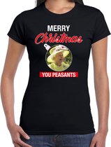 Queen/koningin Elizabeth II Merry Christmas peasants fout Kerst shirt - zwart - dames - Kerst  t-shirt / Kerst outfit L