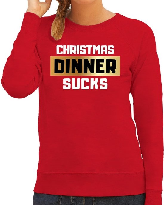Foute Kersttrui / sweater - Christmas dinner sucks - kerstdiner - rood voor dames - kerstkleding / kerst outfit XL
