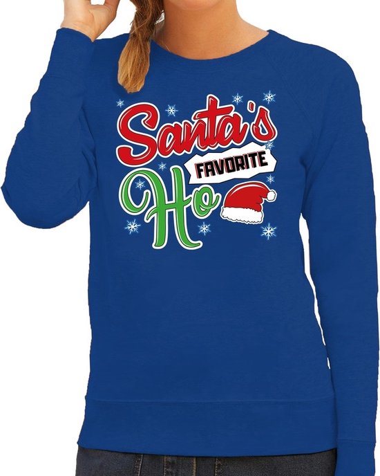 Foute Kersttrui sweater Santa his favorite Ho blauw voor dames kerstkleding bol