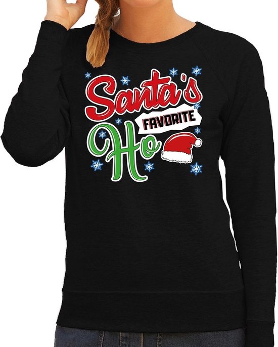 Foute Kersttrui / sweater - Santa his favorite Ho - zwart voor dames - kerstkleding / kerst outfit M