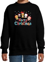 Foute kersttrui / sweater dierenvriendjes Merry christmas zwart voor kinderen - kerstkleding / christmas outfit 134/146