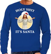 Holy shit its Santa foute Kerstsweater / Kerst trui blauw voor heren - Kerstkleding / Christmas outfit M