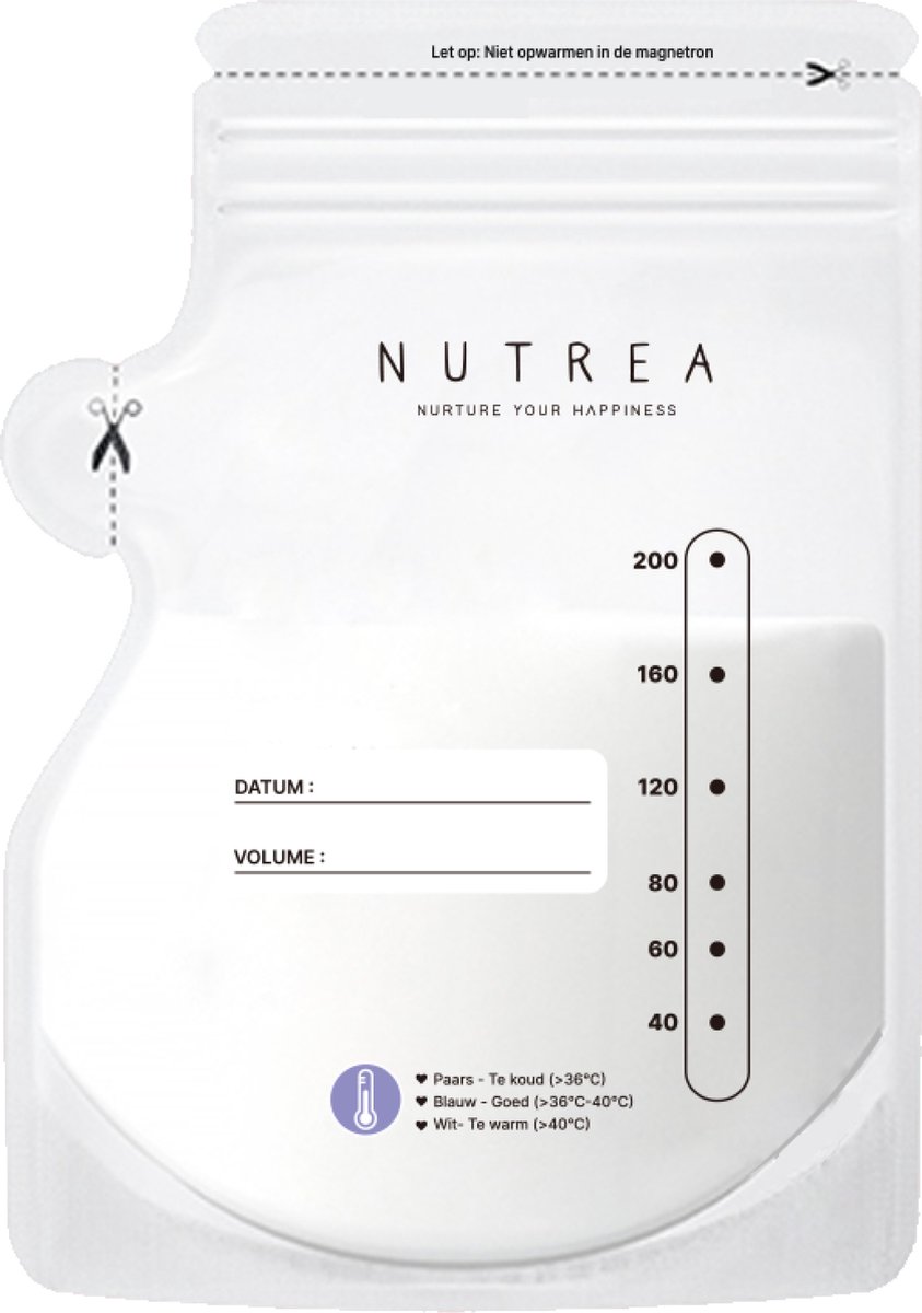 Nutrea – 150 Stuks – Moedermelk Bewaarzakjes met Schenktuit – 200 ml – Borstvoeding Bewaarzakje