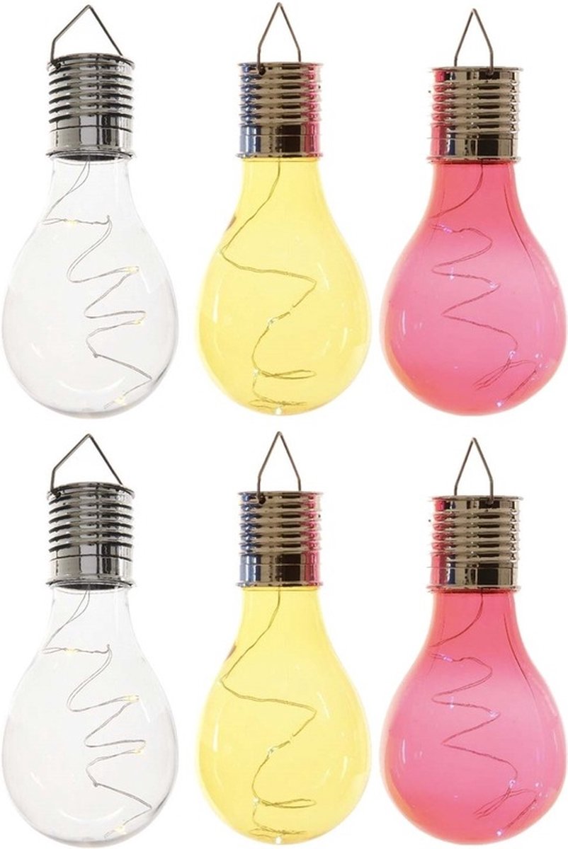 6x Buiten LED wit/geel/rood peertjes solar verlichting 14 cm - Tuinverlichting - Tuinlampen - Solarlampen op zonne-energie
