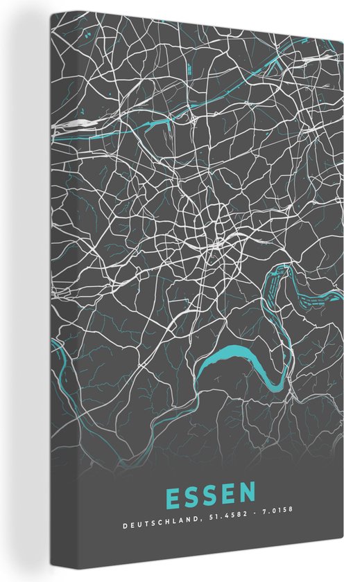 Canvas Schilderij Duitsland – Blauw – Essen – Stadskaart – Kaart – Plattegrond - 60x90 cm - Wanddecoratie