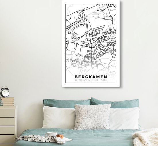 Tableau Peinture sur Toile Carte - Bergkamen - Carte - Plan de Ville - 120x180 cm - Décoration murale XXL