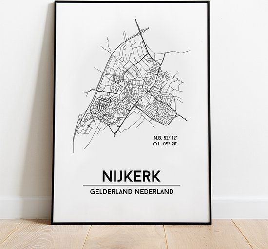 Nijkerk city poster, met lijst, plattegrond poster, woonplaatsposter, woonposter