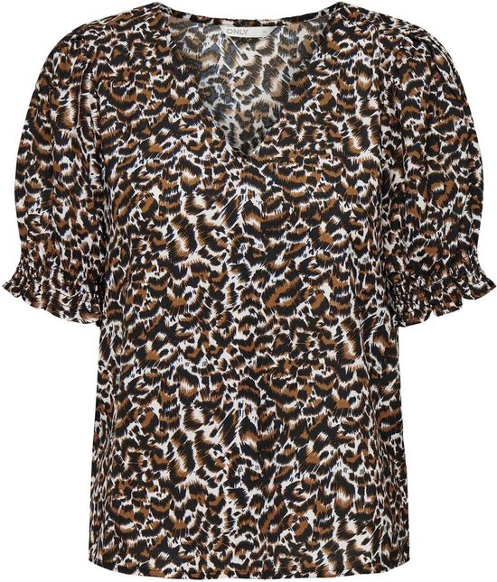 Only T-shirt Onljanet S/s V-neck Smock Top Cs Pt 15286428 Tortoise Shell/joy Leo Dames Maat - S