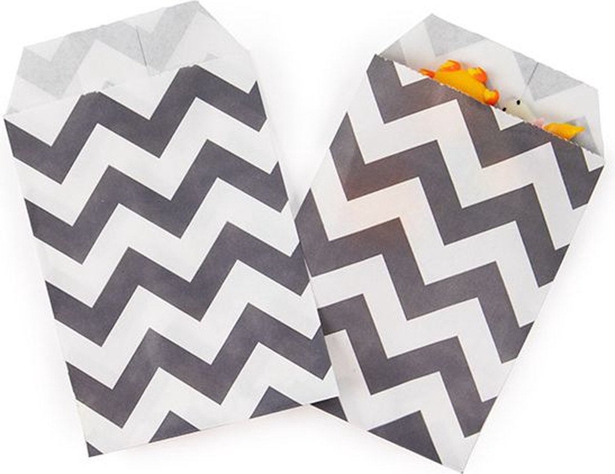Paper Zakken Wit Met Zwarte Chevron Strepen 76x127mm - 100 st