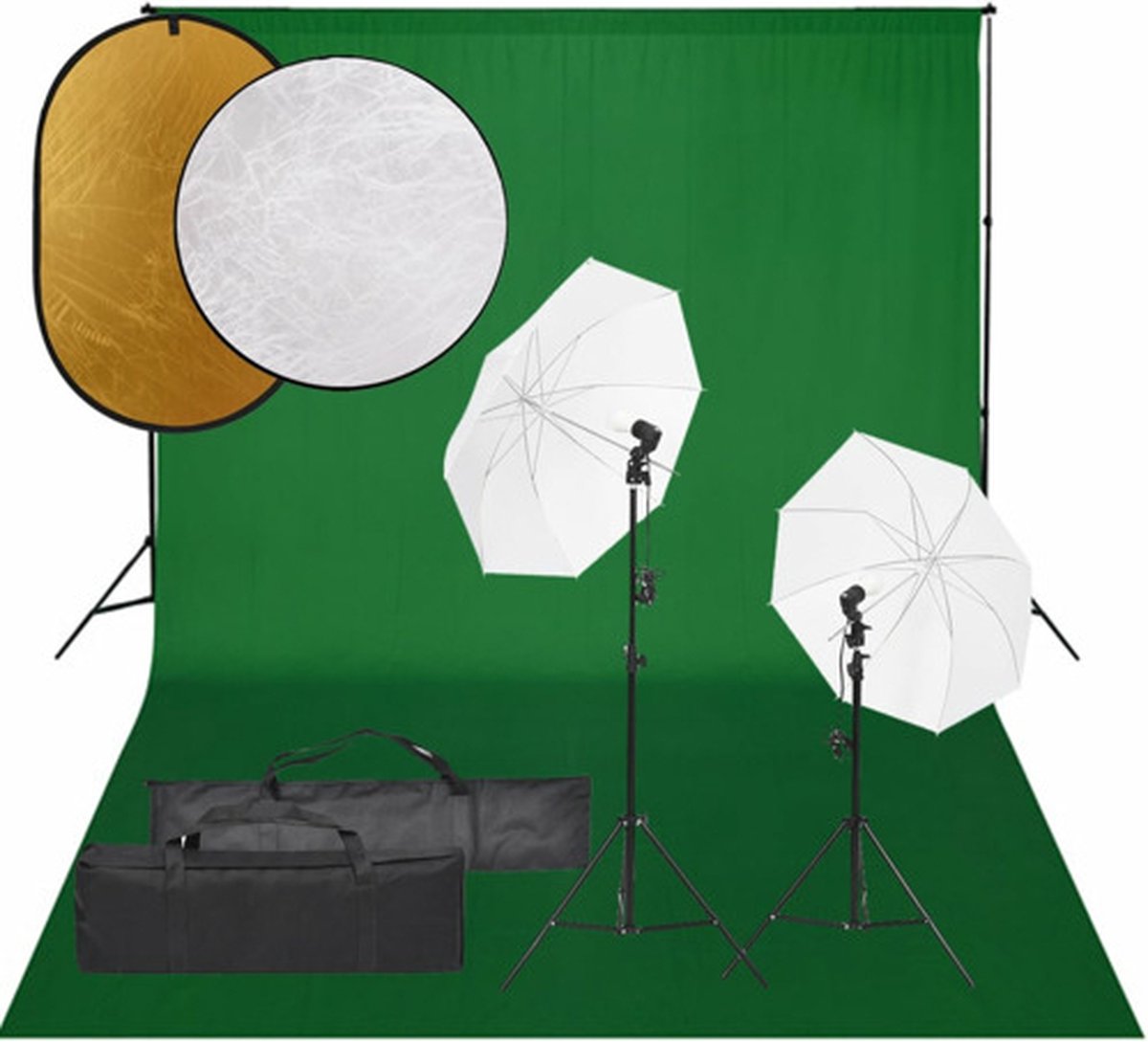 vidaXL - Fotostudioset - met - verlichtingsset, - achtergrond - en - reflector