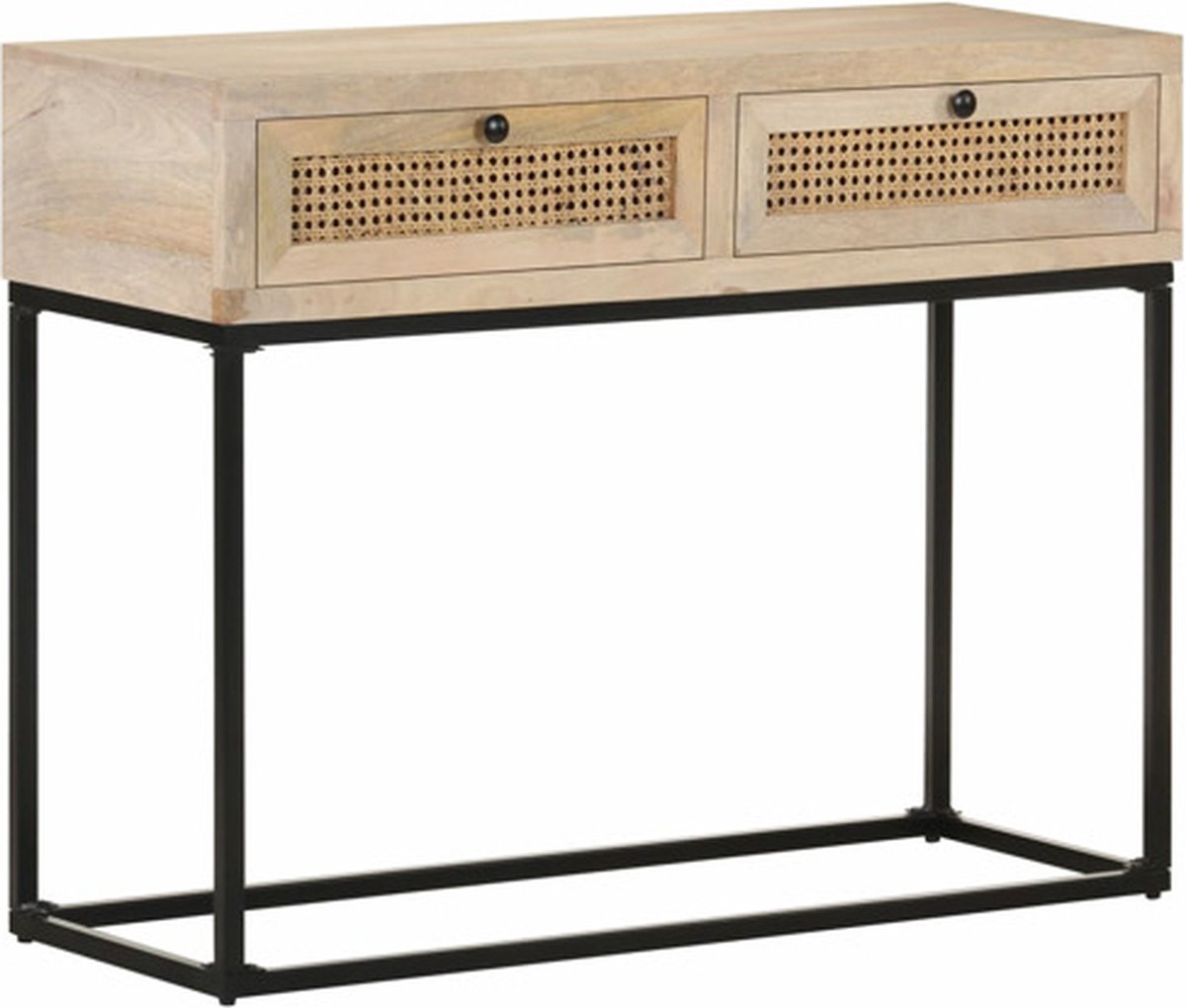 vidaXL Wandtafel - 100x35x76 - cm - massief - mangohout - en - natuurlijk - riet Wit