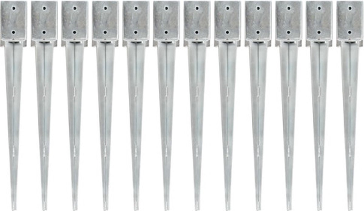 Goedkoopste vidaXL - Grondpinnen - 12 - st - 9x9x75 - cm - gegalvaniseerd - staal - zilverkleurig