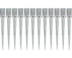 vidaXL - Grondpinnen - 12 - st - 9x9x75 - cm - gegalvaniseerd - staal - zilverkleurig