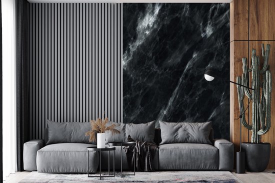 Behang - Fotobehang Marmer - Zwart - Luxe - Breedte 225 cm x hoogte 350 cm