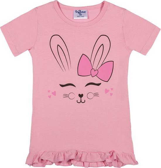 Fun2wear - kinder - meisjes- bigshirt / nachthemd - Happy Bunny - rose