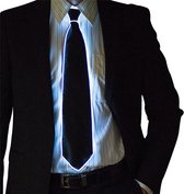 LED stropdas - Stropdassen - Verkleedaccessoires - 1 AAA-batterij - Polyester - wit - Oud en nieuw - Nieuwjaar