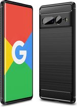 Geborsteld TPU Hoesje Geschikt voor Google Pixel 7 Pro | Beschermhoes | Back Cover | Flexibel TPU | Stijlvol Carbon | Dun | Zwart