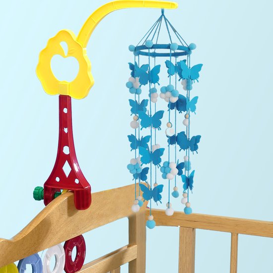 Hangende decoratie voor kinderkamer - Mobiel met Vlinder en furball - Mobiele raamdecoratie - Wanddecoratie voor jongens en meisjes Blauw