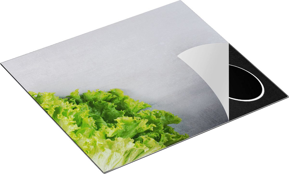 Chefcare Inductie Beschermer Groene Sla op Grijze Marmer - 60x50 cm - Afdekplaat Inductie - Kookplaat Beschermer - Inductie Mat
