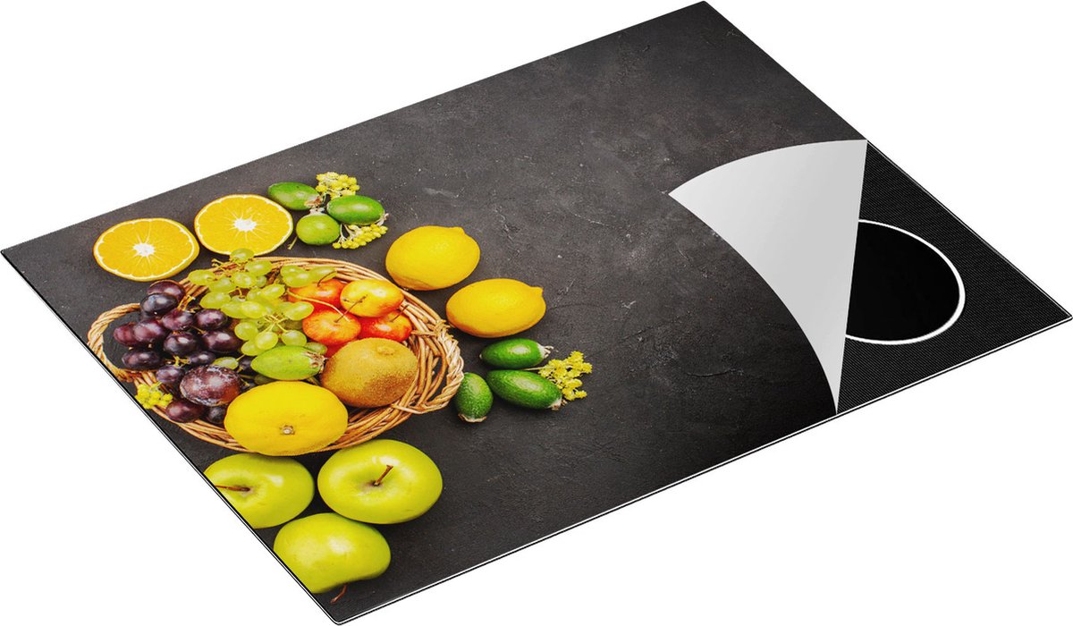 Chefcare Inductie Beschermer Fruitmand op Zwarte Marmer - Fruit - 71x52 cm - Afdekplaat Inductie - Kookplaat Beschermer - Inductie Mat