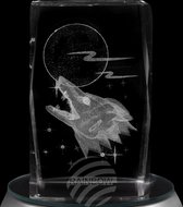 glasblokje Crystal kubus ontwerp: Wolf, Volle Maan, Sterren