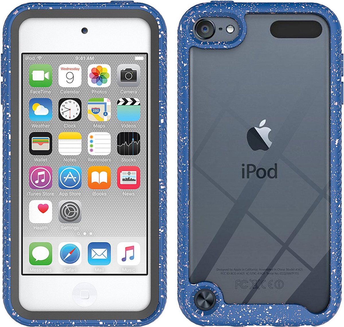 Peachy Hybrid spikkels en beschermend TPU spikkels hoesje voor iPod Touch 5, 6 en 7 - blauw - Peachy