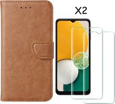 Samsung A03 Core case bookcase Marron - Samsung Galaxy A03 Core bookcase wallet case - Samsung A03 Core protection d'écran / 2X Vitre de protection