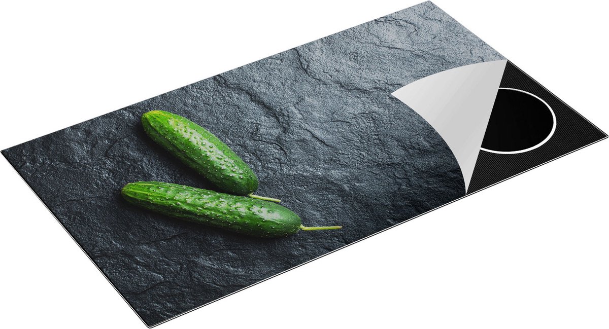 Chefcare Inductie Beschermer Twee Komkommers op Zwarte Marmer - 95x55 cm - Afdekplaat Inductie - Kookplaat Beschermer - Inductie Mat