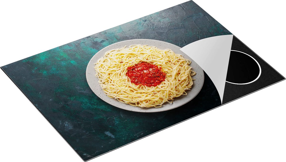 Chefcare Inductie Beschermer Pasta met Tomatensaus op Donker Groene Marmer - 75x50 cm - Afdekplaat Inductie - Kookplaat Beschermer - Inductie Mat