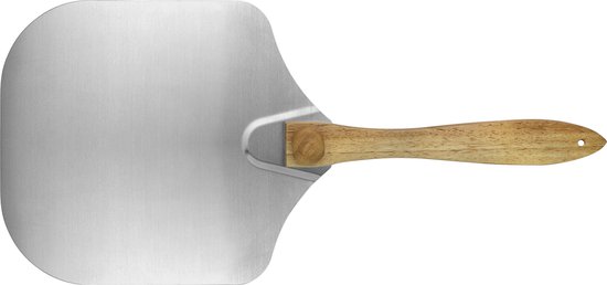 Foto: Krumble pizzaschep rvs vierkant met houten handvat 64 x 30 cm lxb pizzaspatel barbecue accessoires zilver lichtbruin