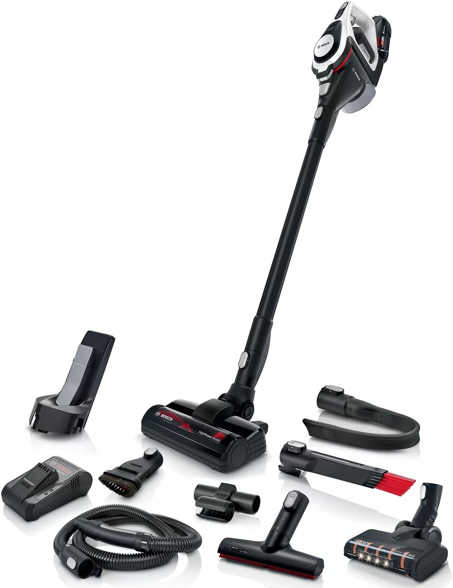 Bosch Serie 8 BSS825ALL steelstofzuiger & elektrische bezem Batterij Droog Zakloos Zwart, Wit 5 Ah